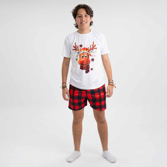 PIJAMA CUADROS ROJOS PARA HOMBRE (CAMISETA Y SHORT)