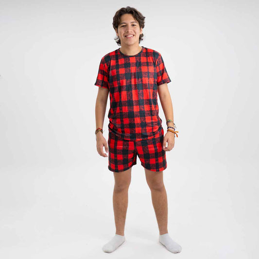 PIJAMA CUADROS ROJOS PARA HOMBRE (CONJUNTO SUBLIMADO SHORT)