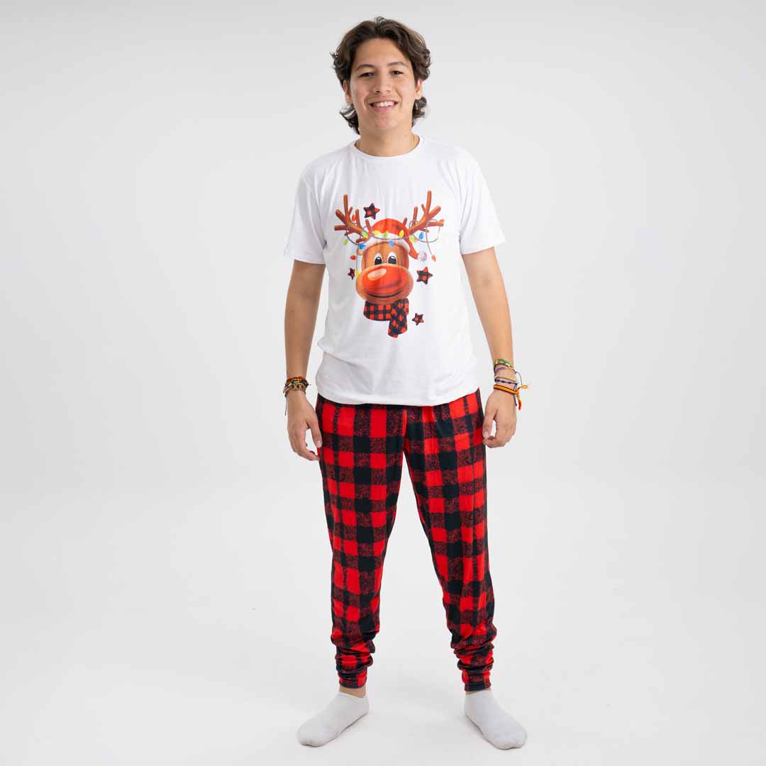 PIJAMA CUADROS ROJOS PARA HOMBRE (CAMISETA Y PANTALÓN)