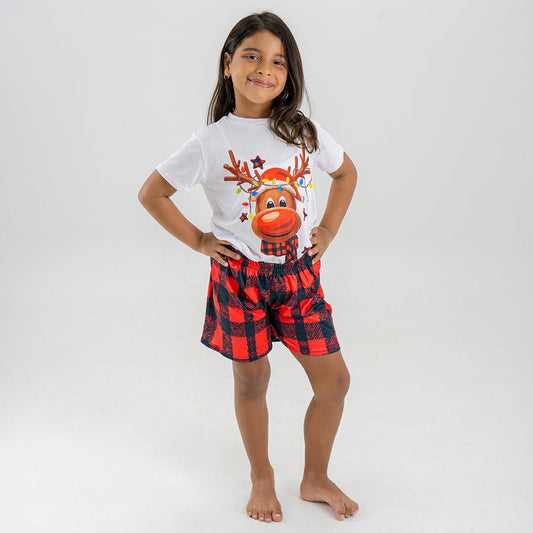 PIJAMA CUADROS ROJOS PARA NIÑO/NIÑA (CAMISETA Y SHORT)