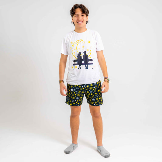 Pijama para hombre"Buenas Noches" (Camisa,Pantalóneta)