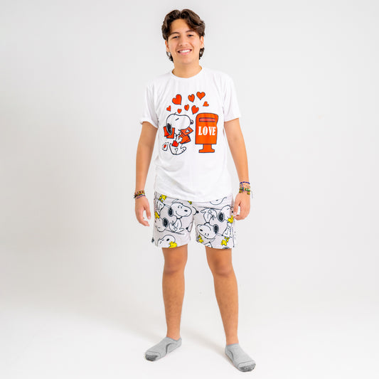 Pijama para hombre"Snoppy Love" (Camisa,Pantalóneta)